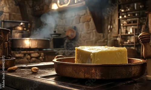 Cheese on stove top rustic kitchen
