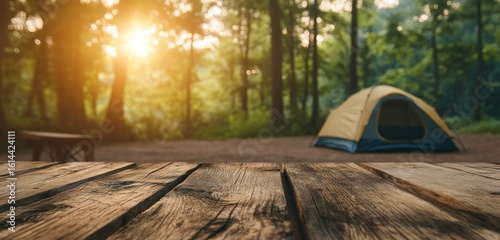 Camping in the Woods: A Serene Sunset Scene