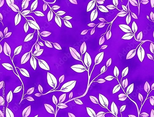 Elegant Purple Background with White Leaf Pattern Creates a Vibrant Floral Design
