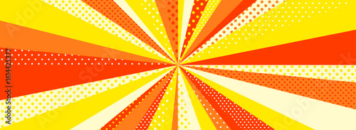 ランダムなドットと集中線の背景素材（オレンジ系）（バナー向け横長）