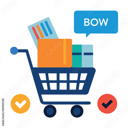 3d shopping cart overflowing with product boxes and gifts