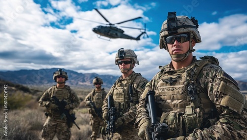 Military Personnel on Patrol, Helicopter Support