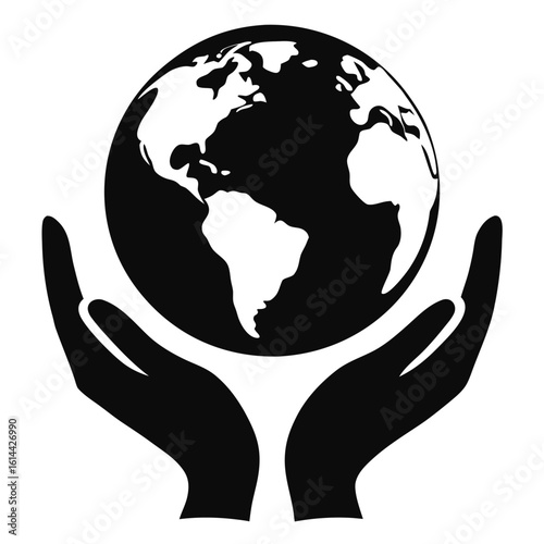 Earth Globe Held by Hands Silhouette Symbolizing Care, Conservation, and Protection
