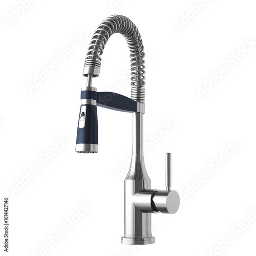 Chrome Kitchen Faucet A sleek modern faucet against a stark black backdrop