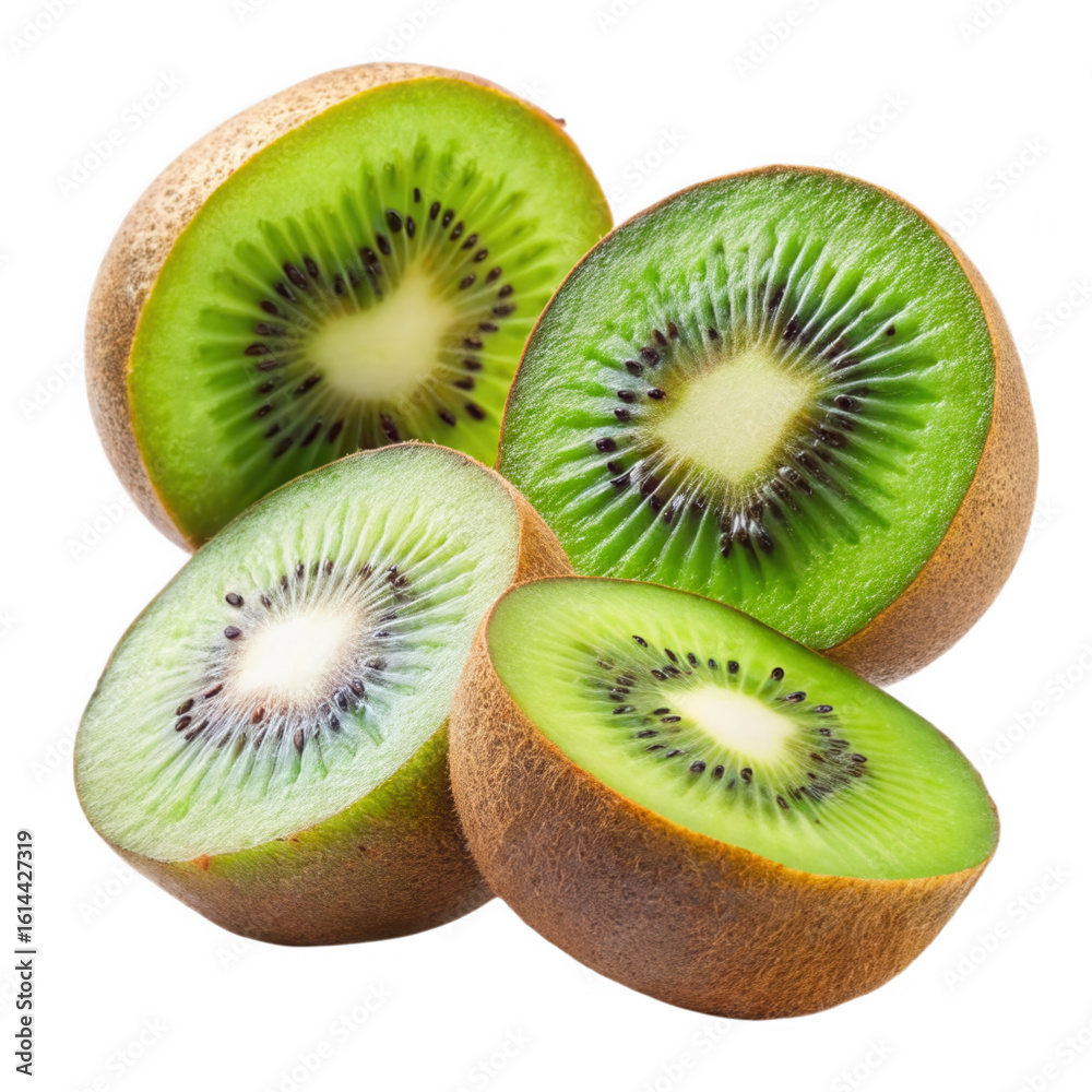 Fototapeta premium Fresh kiwi fruit cut in half on white background