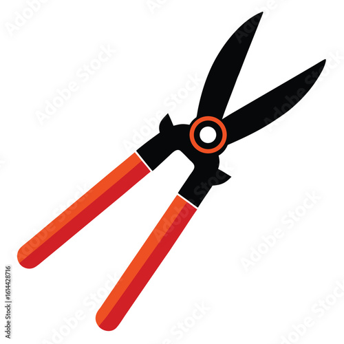 Simple Illustration of Hedge Trimmers with Black Blades and Orange Handles on White
