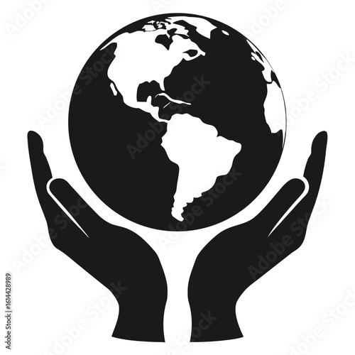 World Globe Held in Hands Silhouette Depicting Earth Conservation and Care