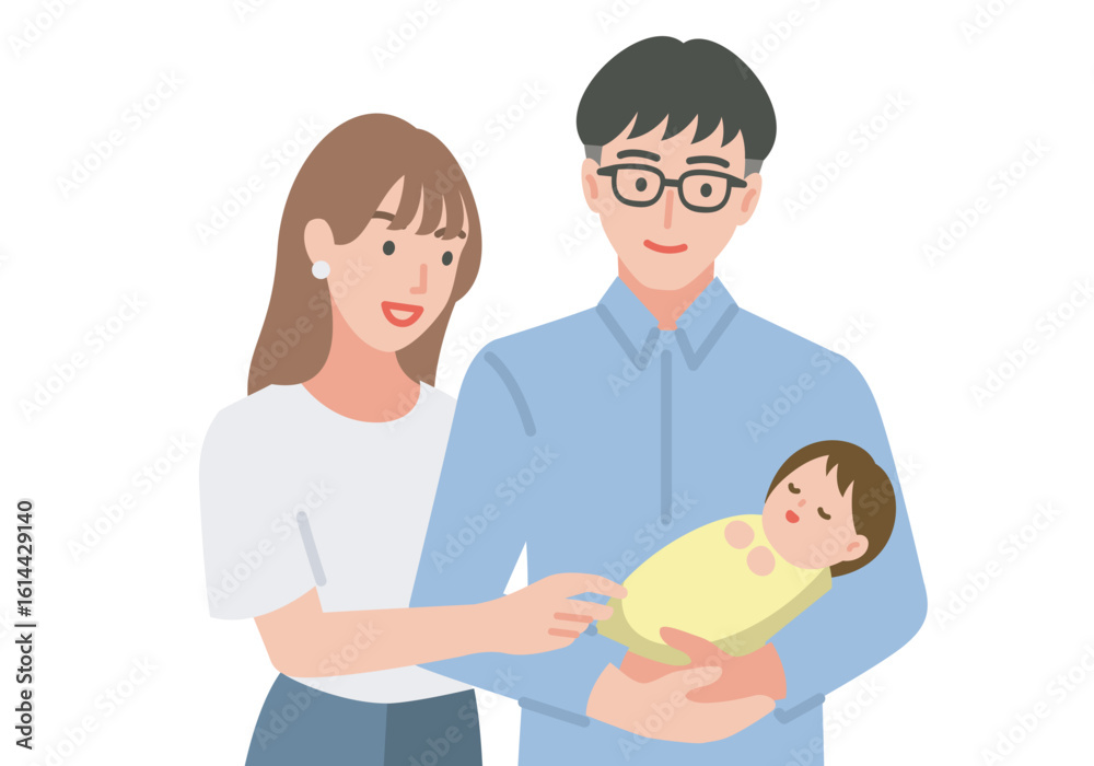 Fototapeta premium 赤ちゃんを抱っこする若い夫婦