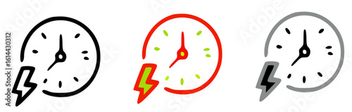 Three clock icons, each in a different color, showing a lightning bolt symbolizing speed and efficiency.