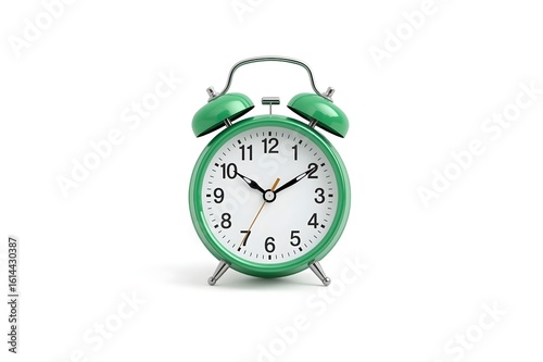 Green alarm clock isolated on white background