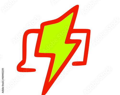 A bright yellow lightning bolt graphic, outlined in red, inside a red box.