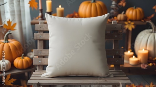 A Halloween-themed mockup of a square decorative pillow,