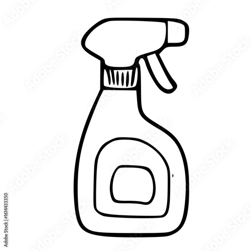 Vector black and white doodle style of cleaning spray bottle for household chores