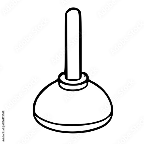 Minimal black and white doodle illustration of a toilet cleaning rubber plunger tool