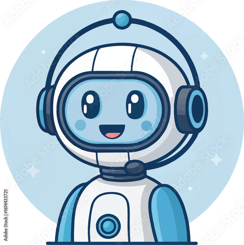 Cute Cartoon Robot Character with Headset in Futuristic Style