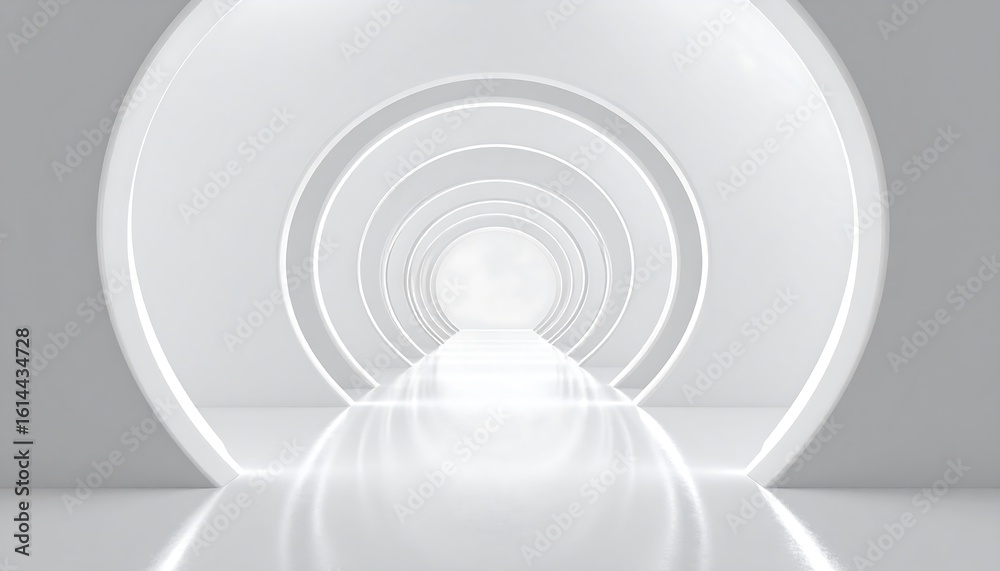 Obraz premium Futuristic White Tunnel Perspective view of a modern with bright architectural design.
