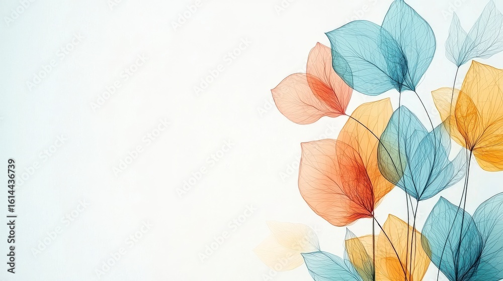 Fototapeta premium Delicate and Colorful Leaf Illustrations with a Soft Background for Creative Design and Art Projects