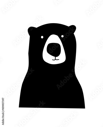 Cute cartoon bear in black silhouette style with a friendly face. Perfect for kids' designs, animal illustrations, wildlife themes, icons, logos, and fun art projects.