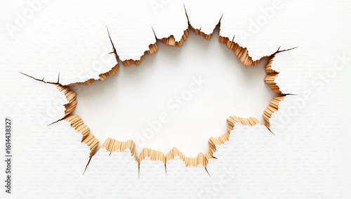 Burnt hole in white paper with jagged edges and glowing embers