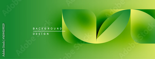 Abstract green gradient waves form leaf shapes. Modern design with text background design visible. Simple, vibrant, fresh aesthetic.
