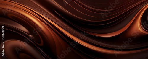 Smooth brown silk fabric with shiny folds and luxury texture, smooth flowing liquid texture with warm glowing highlights creating elegant surface