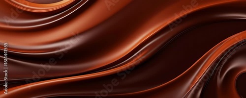 Smooth flowing brown liquid chocolate with glossy shine and rich creamy texture creating luxurious and appetizing flow with smooth creamy texture