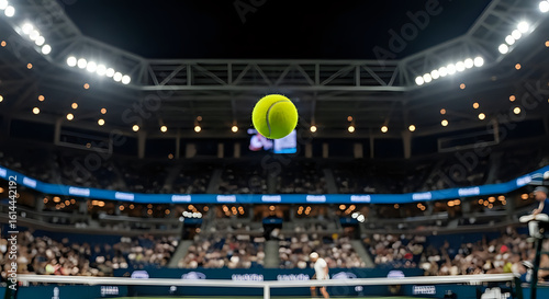 Experience the Thrill of the Game at the Grand Slam Tournament with a Tennis Ball in Motion, Capturing the Energy and Excitement of Professional Tennis Under the Bright Lights