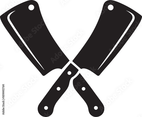 Two crossed butcher knives silhouette for meat cutting and preparation