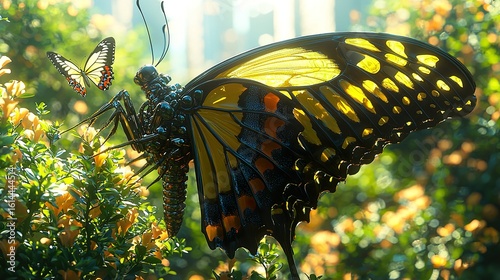 Biomechanical Butterflies in Robotic Jungle Sanctuary for Futuristic Wildlife and Surreal Nature Concepts

