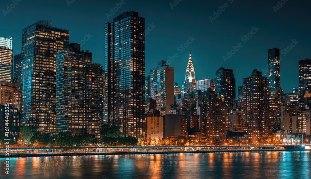 Obraz premium Illuminated NYC skyline at night