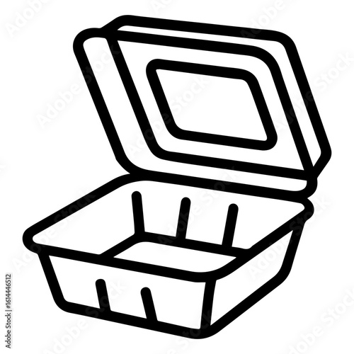 Food takeout container plastic clamshells icon with transparent background in black and white style
