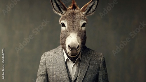 Donkey in Suit Studio Shot for Business Humor, Animal Portrait, and Surreal Concept Design

