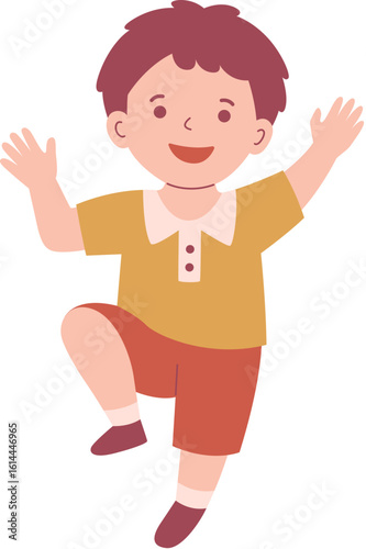 Happy Boy Joyfully Jumping Up High