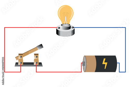 Series and parallel electrical circuits. Parallel circuit, Series circuit, basic electric circuits experiment vector. Kirchhoff voltage law. series and parallel circuits with Batter and light bulb