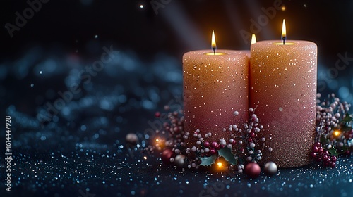 Elegant Christmas Gifts with Candles and Sparkling Lights for Festive Season and Holiday Decoration Concepts

