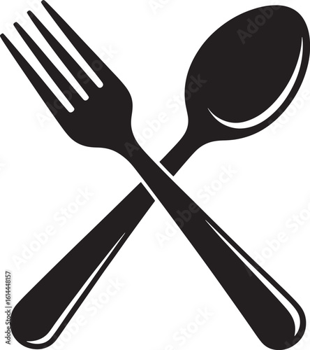 Crossed silverware fork and spoon silhouette for dining and eating