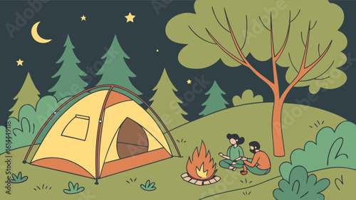 Camping adventure under the stars a cozy tent bonfire and friendship in the great outdoors nature escape