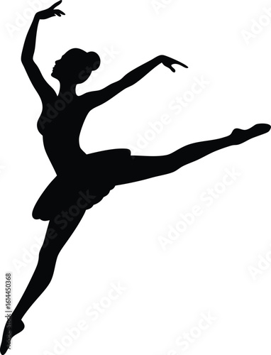Ballerina solo leap with strong motion vector silhouette  