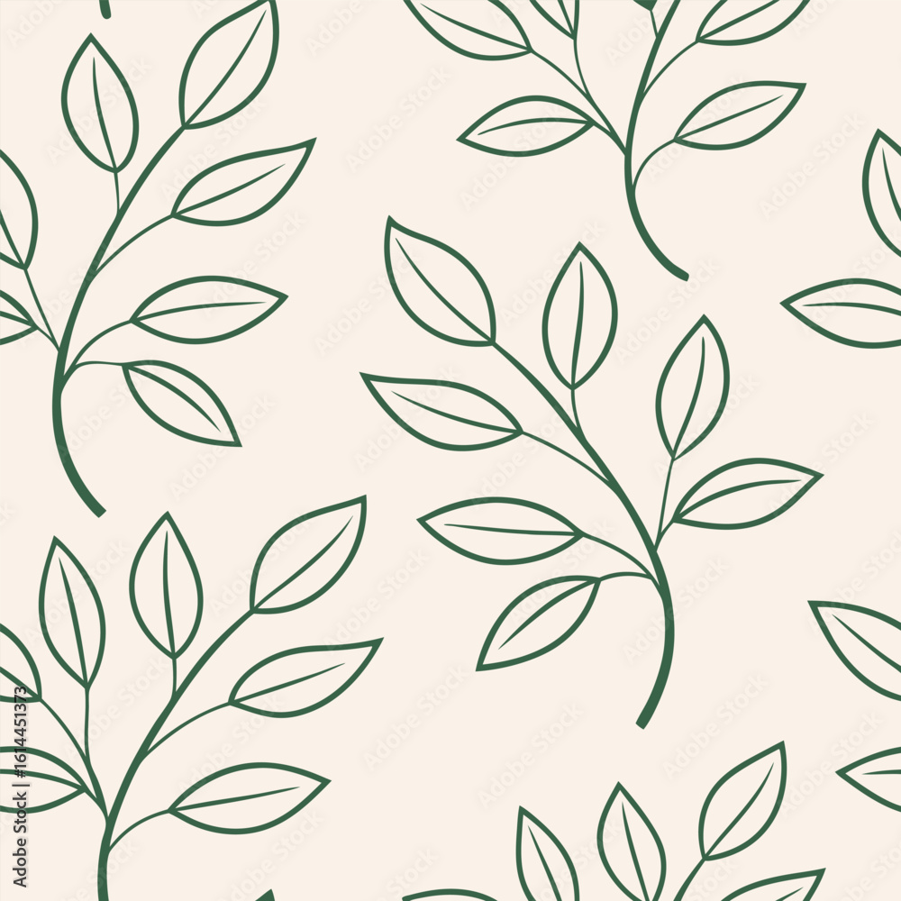 Fototapeta premium Minimal botanical line art seamless pattern of sprouting plants