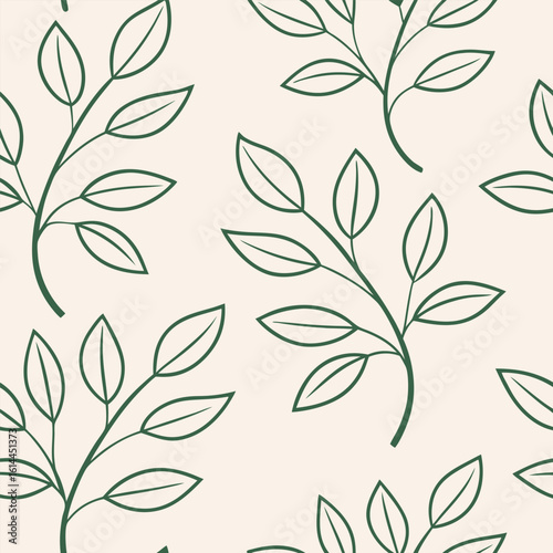 Minimal botanical line art seamless pattern of sprouting plants