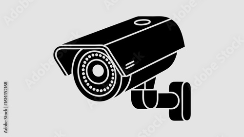 A black and white illustration of a security camera, mounted on a wall, ready for surveillance.