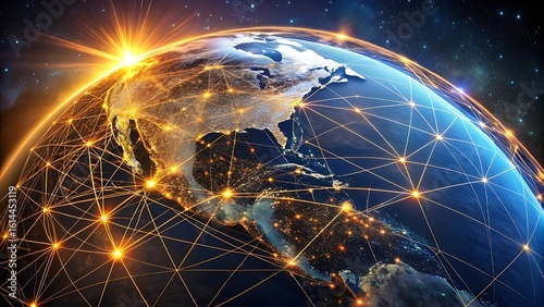 Global Network Connections Illuminating Earth at Night
