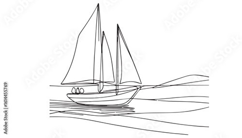 Continuous one single minimal line drawing sailboat