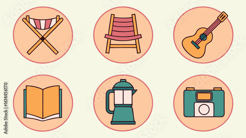 Camping and outdoor adventure icons set Winter  Equipment vector illustration