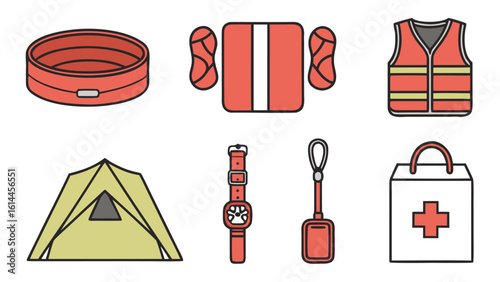 Camping and outdoor adventure icons set Winter  Equipment vector illustration