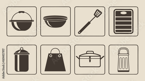 Camping and outdoor adventure icons set Winter  Equipment vector illustration