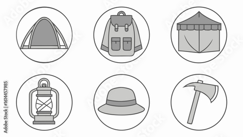 Camping and outdoor adventure icons set Winter  Equipment vector illustration