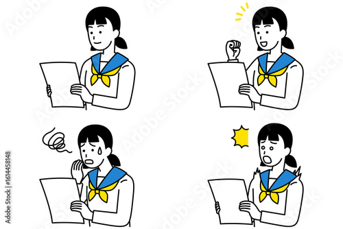 書類を見る女子学生　セット