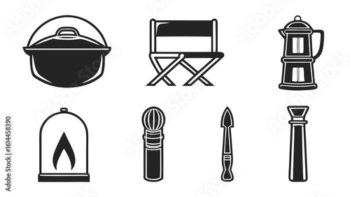 Camping and outdoor adventure icons set Winter  Equipment vector illustration