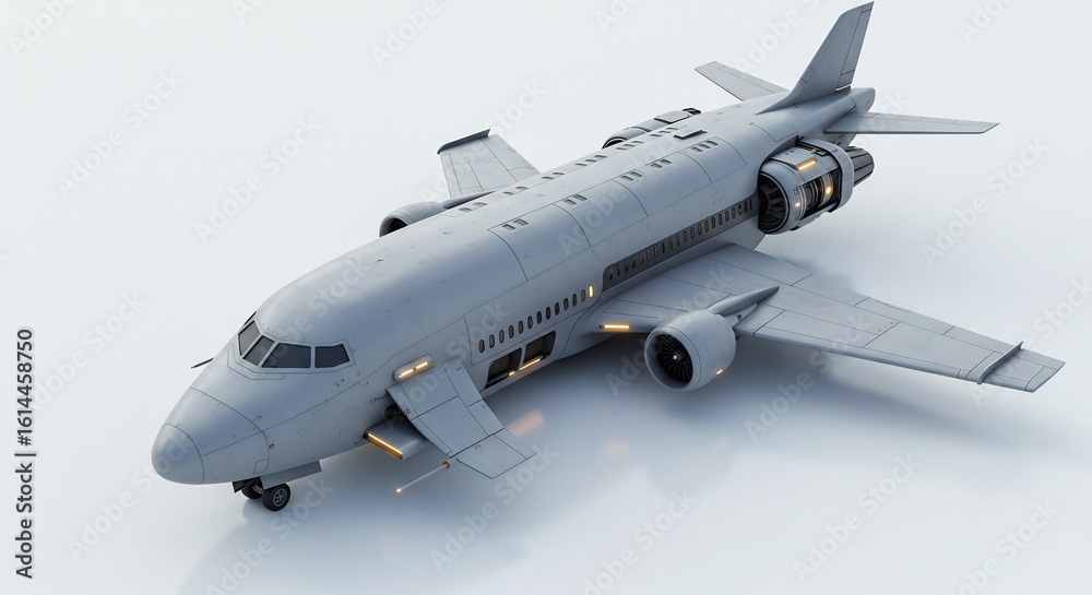 Obraz premium 未来型旅客機 滑らかな曲線 美しく輝く機体 空を駆ける. AI Generated